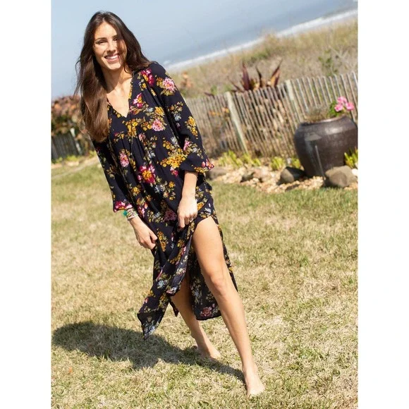 Natural Life Rowan Side Slit Midi Dress Floral Print Boho Cottagecore Whimsy XL - Picture 3 of 8